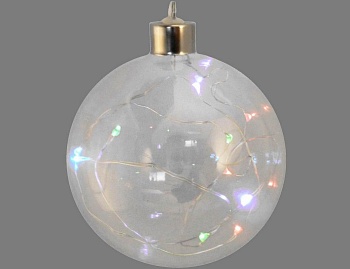 Светящийся ёлочный шар "Радужные светлячки", стекло, 10 разноцветных микро LED-огней, 10 см, Peha Magic