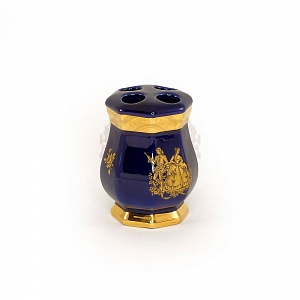 AMANTE BLU Стакан для зубных щеток 8х8хН10,5 см, керамика, цвет синий, декор золото