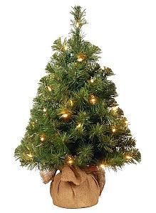 Ель настольная в мешочке New Noble Spruce Tree, 61 см, 35 LED ламп, батарейки, National Tree Company