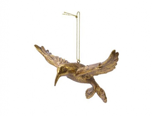 Ёлочная игрушка "Парящая колибри" (горизонтальная), пластик, золотая, 13 см, Kaemingk