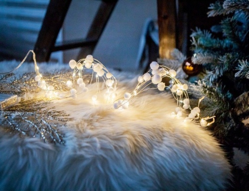 Электрогирлянда-гроздь "Светящийся снегопад", 48 тёплых белых mini LED-огней, 8х75 см, таймер, батарейки, Kaemingk фото 5