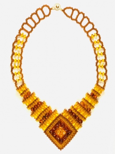 Плетеный браслет из бисера и натурального янтаря, 20967 фото 2
