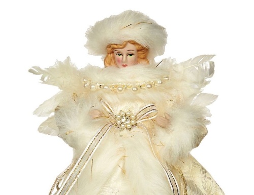 Новогодняя фигурка - ёлочная верхушка "Ангел анаис", фарфор, текстиль, кремовая, Goodwill фото 2