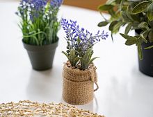 Элитные искусственные цветы "Лаванда" в джутовом кашпо, пластик, 5x12 см, Kaemingk