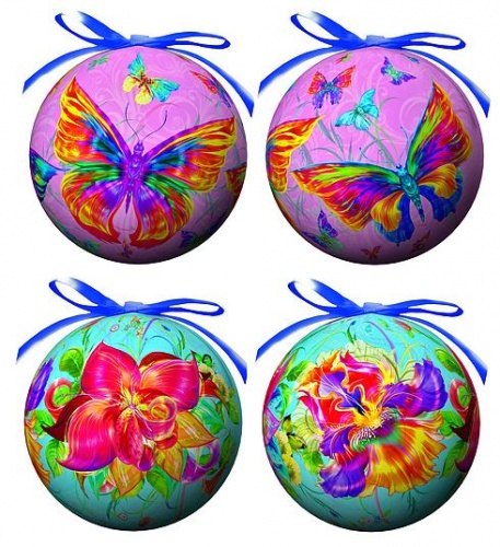 Набор ёлочных украшений шаров 'Бабочки-Цветы', 4х75 мм, Незабудка