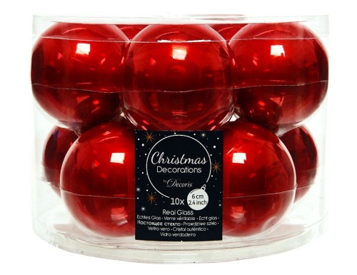 Набор стеклянных шаров эмаль (enamel), цвет: алый (ярко красный), 60 мм, упаковка 10 шт., Kaemingk (Decoris)