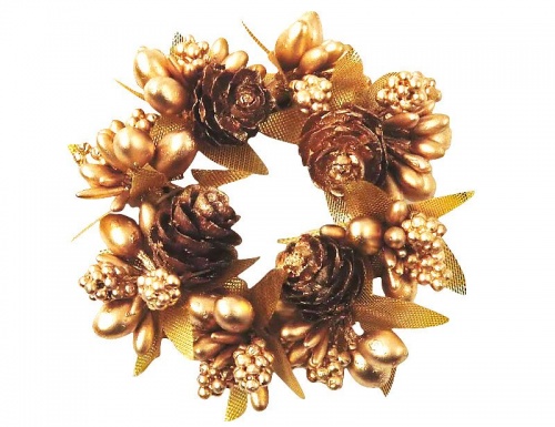 Мини-венок для свечей и декорирования "Лесная корона", золотой, 7 см, Swerox фото 2