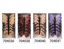 Набор "Зимние бабочки" на проволоке, перламутровый с глиттером, 10 см (упаковка 6 шт.), разные модели, Kaemingk