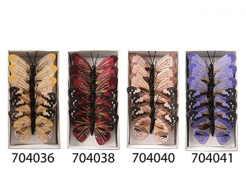 Набор "Зимние бабочки" на проволоке, перламутровый с глиттером, 10 см (упаковка 6 шт.), разные модели, Kaemingk