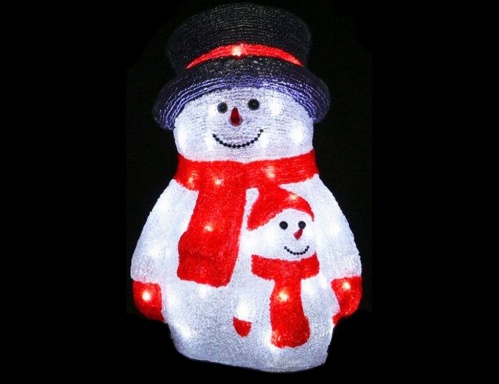 Светящаяся фигура "Снеговик со снеговичком", акрил, 120 холодных белых LED-огней, 40х25 см, уличный, Торг-Хаус фото 2