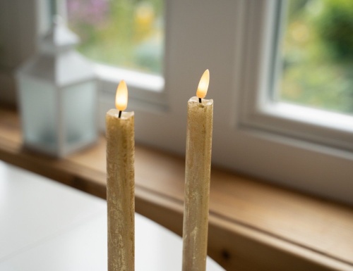 Столовые свечи "Живая душа" (2 шт.), тёплый белый LED-огонь, "натуральный фитилёк" 3D, 2х24 см, Kaemingk фото 3