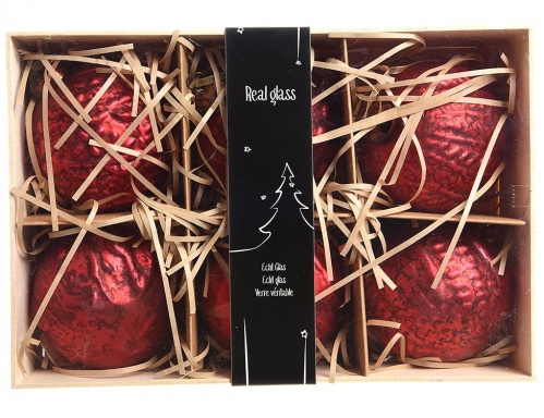 Набор винтажных елочных шаров Бонжур красный, 6 шт, стекло (Kaemingk) фото 2