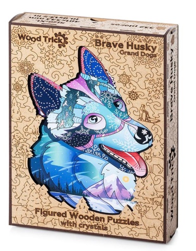 Деревянный пазл Wood Trick Храбрый Хаски с кристаллами Swarovski ® (48x35 см) фото 4