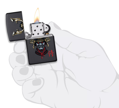 Зажигалка Zippo Samurai Helmet Design, покрытие Black Matte, латунь/сталь, чёрная, матовая фото 2