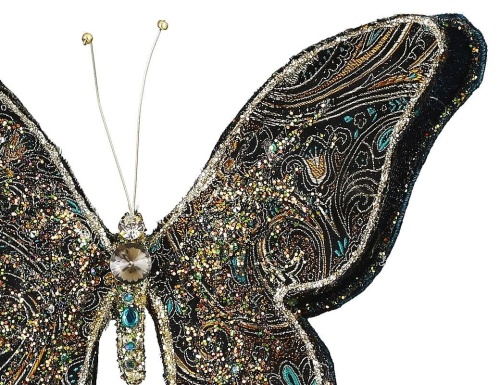 Декоративная бабочка ПАСЬОН Де ВЕЛЮР на клипсе, текстиль, тёмно-зелёная, 25 см, Edelman фото 2