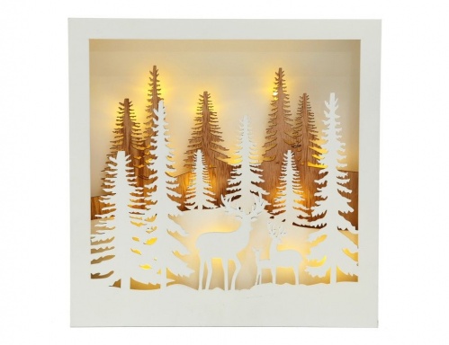 Светящаяся декорация "Олени среди ёлочек - олени с оленёнком", дерево, белый, 15 тёплых белых LED-огней, 30х5х30 см, батарейки, Boltze фото 5