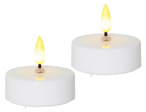 Электрические чайные свечи FLAMME белые, тёплые белые мерцающие LED-огни, 'натуральный фитилёк', 5,8х5.5 см (2 шт.), таймер, батарейки, STAR trading фото 2