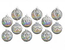 Набор стеклянных шаров "Кружево на льду", прозрачно-радужный, 8 см, упаковка 12 шт, Kaemingk