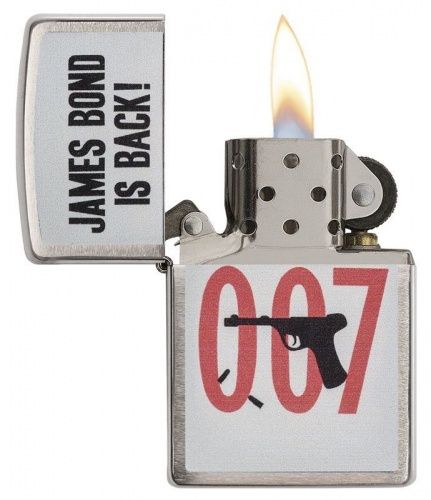 Зажигалка ZIPPO James Bond с покрытием Brushed Chrome, латунь/сталь, серебристая, матовая, 36x12x56, 29563 фото 3