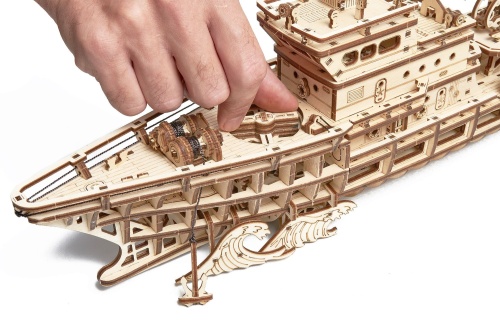 Механическая деревянная сборная модель Wood Trick Исследовательская Яхта (Корабль) фото 6