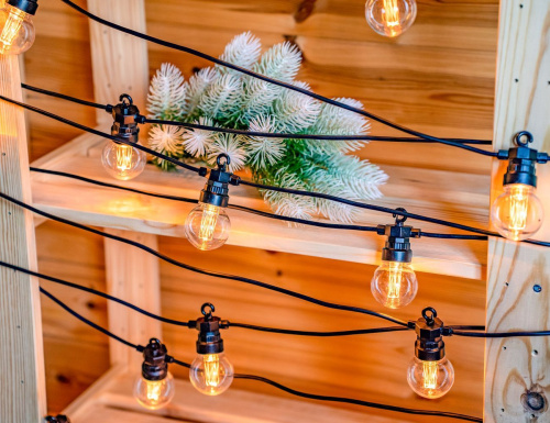 Светодиодная гирлянда Party Lights - ЛАМПОВОЕ НАСТРОЕНИЕ, прозрачная, 20 экстра тёплых белых LED-огней, 10 м, контроллер, коннектор, чёрный провод, уличная, Winter Deco