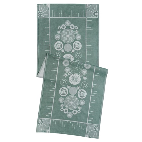 Дорожка из хлопка зеленого цвета с рисунком Ледяные узоры из коллекции new year essential, 53х150см фото 5