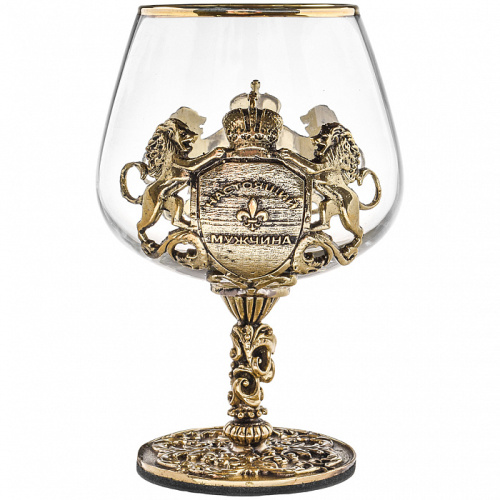 Бокалы - "Artisan Glassworks" - Бокал для коньяка "Настоящий мужчина" с декорированием стекла и патинированной латуни, ручная работа, в деревянной шкатулке