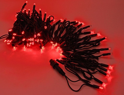 Электрогирлянда "Твинкл лайт" BLINKING RUBI (мерцающая 100%) 75 красных LED ламп, 10 м, коннектор, черный провод-каучук, уличная, LEGOLED