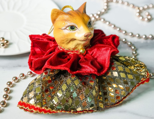 Ёлочная игрушка КОШЕЧКА АНДЖЕЛИКА, полистоун, текстиль, 9 см, Winter Deco фото 2