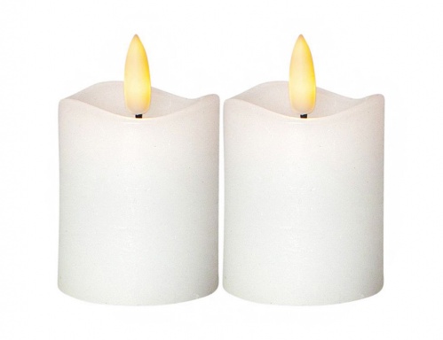 Электрические восковые свечи FLAMME белые, тёплые белые мерцающие LED-огни, "натуральный фитилёк", таймер, 5х7.5 см (набор 2 шт.), STAR trading фото 4