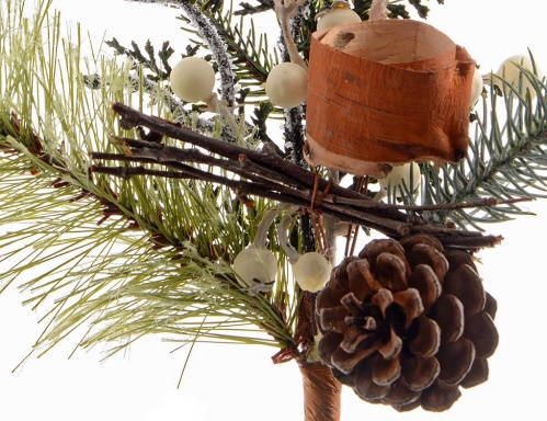 Декоративная ветка "Новогодняя малиновка", хвоя - литая PE+леска, 34 см, Kaemingk фото 3