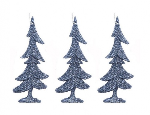 Набор ёлочных игрушек "Мерцающий праздник-елочки", синий (набор 3 шт.), Kaemingk