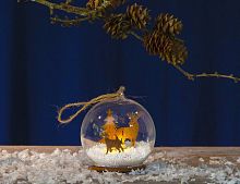 Светящийся шар "Олень с оленёнком" с тёплым белым LED-огнём, дерево, стекло, батарейки, 8х9 см, STAR trading