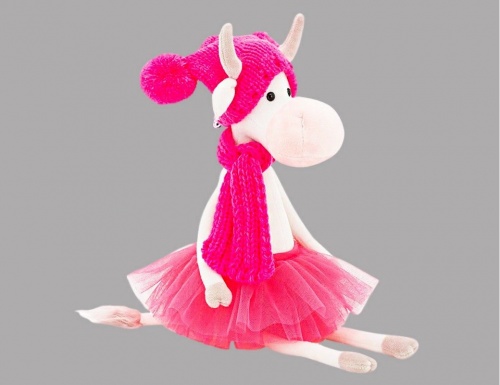 Мягкая игрушка Коровка Карамелька в платье цвета "фуксия", 25 см, ORANGE TOYS фото 4