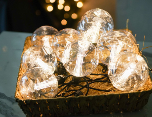 Гирлянда из лапочек ПАЛЛИНЕ ИН РИЛЬЕВО, 10 теплых белых LED-огней, 4.5 м, коннектор, чёрный провод ПВХ, уличная, Kaemingk фото 4