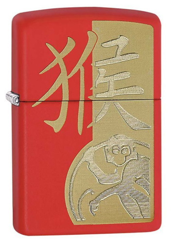 Зажигалка ZIPPO 233 Year Of The Monkey, латунь/сталь с покрытием Red Matte, красная, 36x12x56 мм, 28955