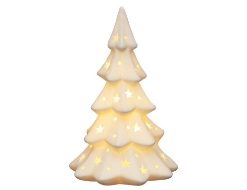 Светящаяся новогодняя статуэтка елка "Снежный крем", керамика, белая, тёплый белый LED-огонь, 17х10 см, батарейки, Sigro фото 3