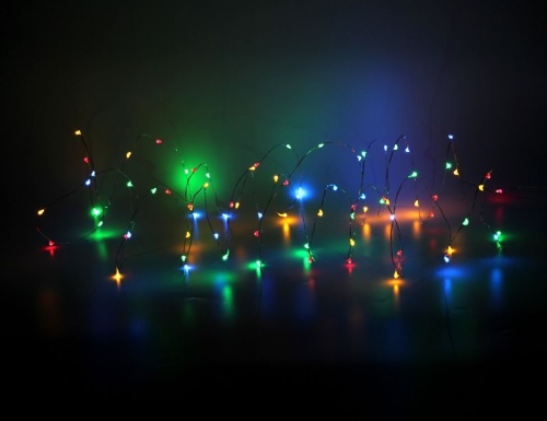 Гирлянда СВЕТЛЯЧКИ, 100 разноцветных mini LED-огней, 5 м, серебристый провод, таймер, батарейки, Koopman International