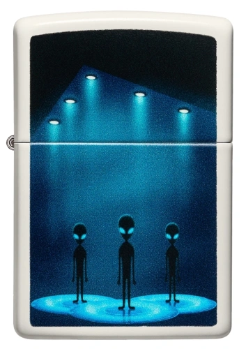 Зажигалка Zippo Aliens Design с покрытием Glow In The Dar, латунь/сталь, белая, матовая, 38x13x57 мм