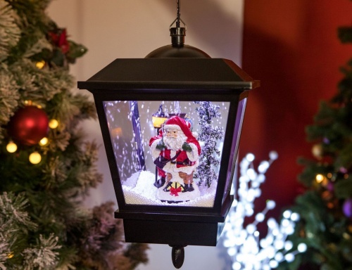 Новогодний фонарик снежный "Сказочный вечер" с Сантой, чёрный, тёплый белый LED-огонь, музыка, 45 см, Peha Magic фото 2