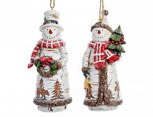 Ёлочное украшение "Березовый снеговик", полистоун, 12.6 см, разные модели, Kurts Adler