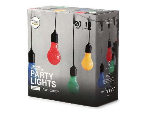 Светодиодная гирлянда-бахрома из лампочек Party Lights - ФЕСТА ДЭЙ КОЛОРЕ, 20 разноцветных LED-огней, 10 м, коннектор, чёрный провод, уличная, Winter Deco фото 3