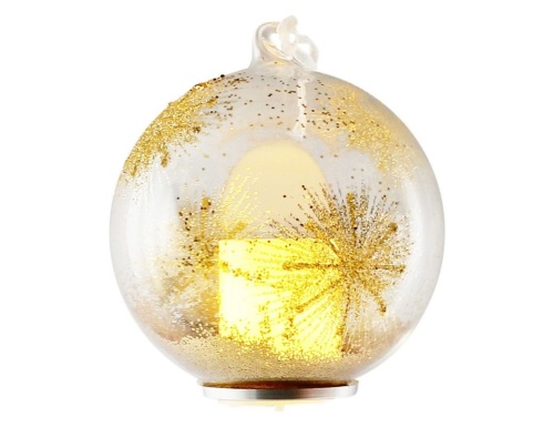 Светящийся ёлочный шар ЗОЛОТОЙ САЛЮТ, тёплый белый LED-огонь, 10 см, батарейки, Peha Magic фото 2