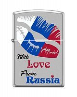 Зажигалка ZIPPO Из России с любовью, латунь/сталь с покрытием Satin Chrome, матовая, 36x12x56 мм, 205 WITH LOVE FROM RUSSIA