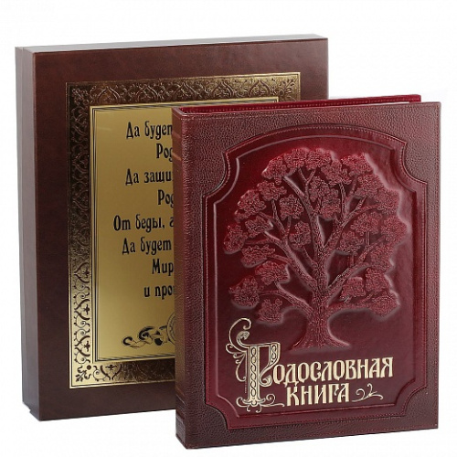 Подарочная книга - "Литературная Элегантность" - Родословная книга "Изысканная в футляре с накладкой бронза", размер: 25 см, материалы: бумага, натуральная кожа, картон, цвет: красный; бордовый фото 6