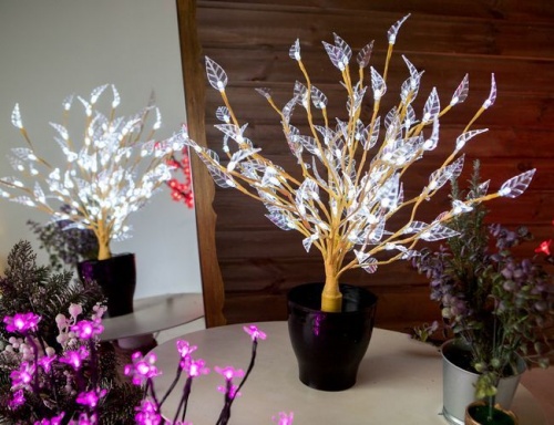 Светодиодное мини дерево в горшке "Листья", 60 см, 96 белых LED ламп, 24V, BEAUTY LED фото 2