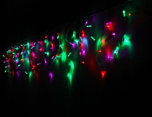Светодиодная бахрома мерцающая, 112 разноцветных LED, влагозащитный колпачок, 3х0.5 м, коннектор, белый провод, уличные, Rich LED