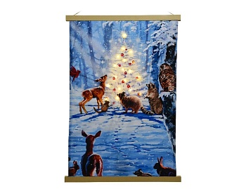 Светящаяся картина "Новогодний лес" (зверушки на полянке), полиэстер, тёплые белые LED-огни, 40x47 см, таймер, батарейки, Kaemingk