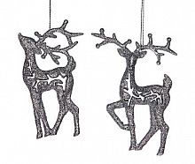Елочное украшение "Серебряный олень" с глиттером, 6х13 см, разные модели, BILLIET