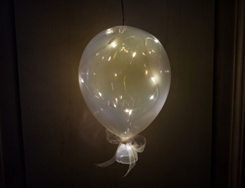 Декоративный светильник "Радужный воздушный шарик", стекло, тёплые белые микро LED-огни, 13х20 см, батарейки, Peha Magic фото 2